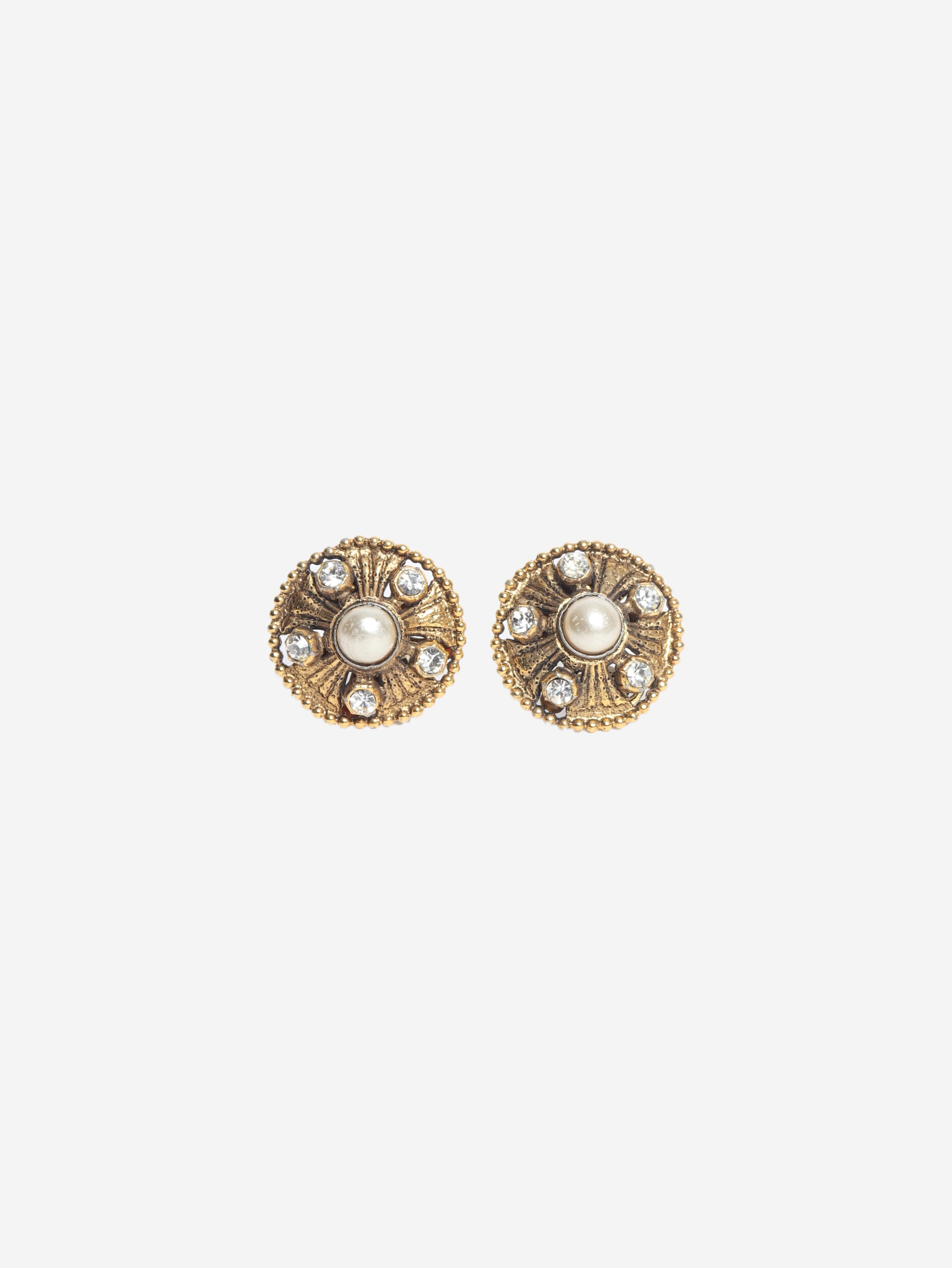 Gold vintage pearl and rhinestone clip-on earrings Earrings Chanel 