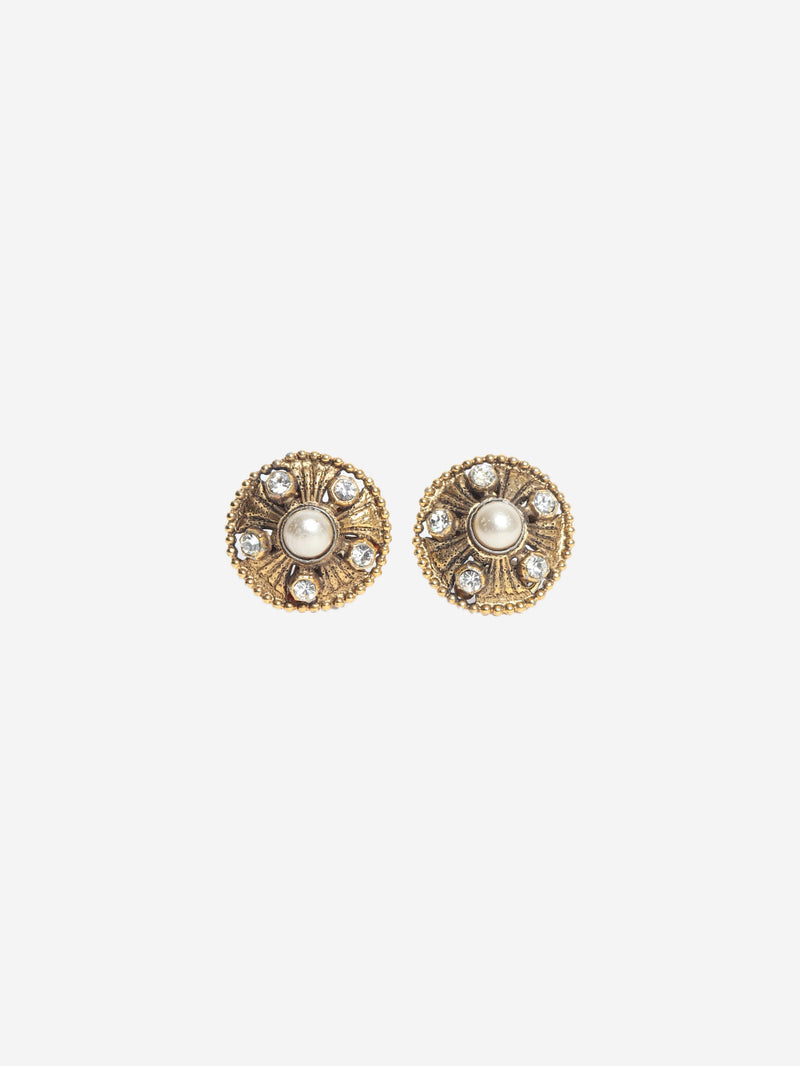 Gold vintage pearl and rhinestone clip-on earrings Earrings Chanel 