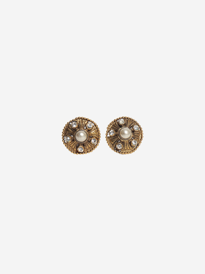 Gold vintage pearl and rhinestone clip-on earrings Earrings Chanel 
