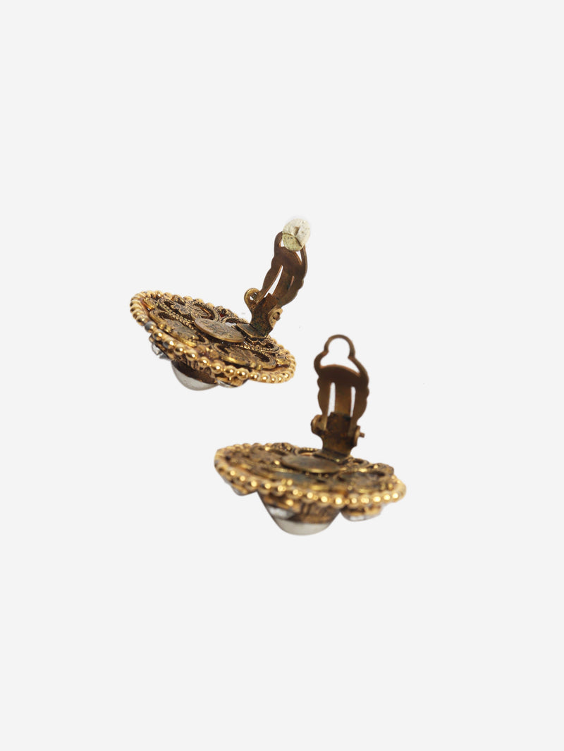 Gold vintage pearl and rhinestone clip-on earrings Earrings Chanel 