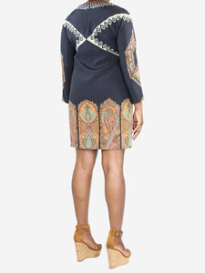 Etro Navy blue paisley printed midi dress - size UK 14