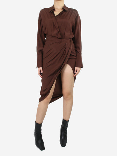 Brown asymmetric gathered dress - size M Dresses Gauge81 