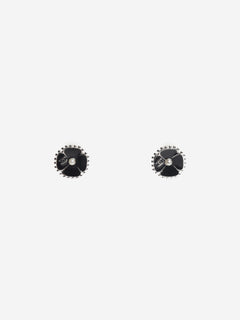 Black and silver camelia stud earrings