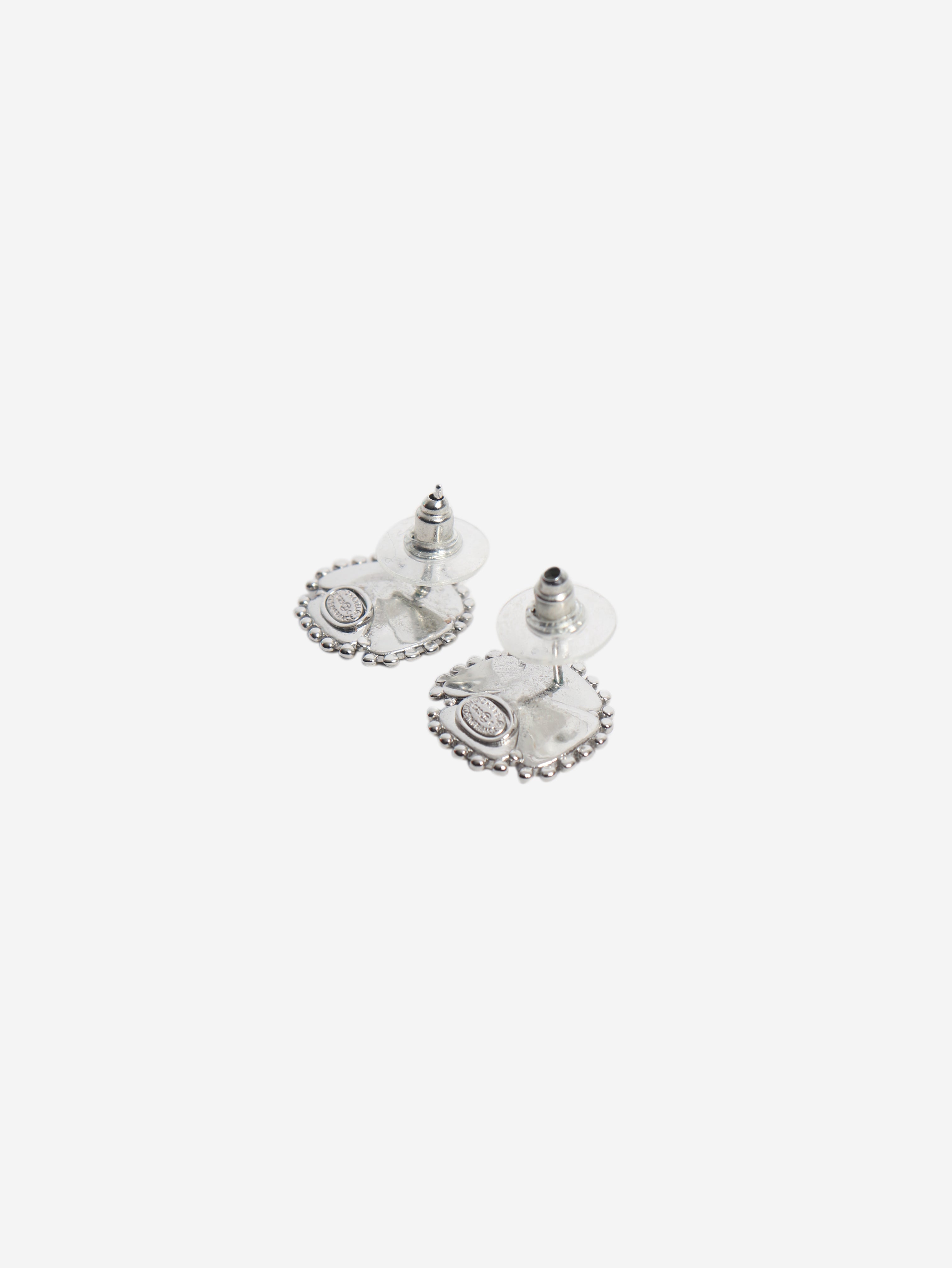 Black and silver camelia stud earrings
