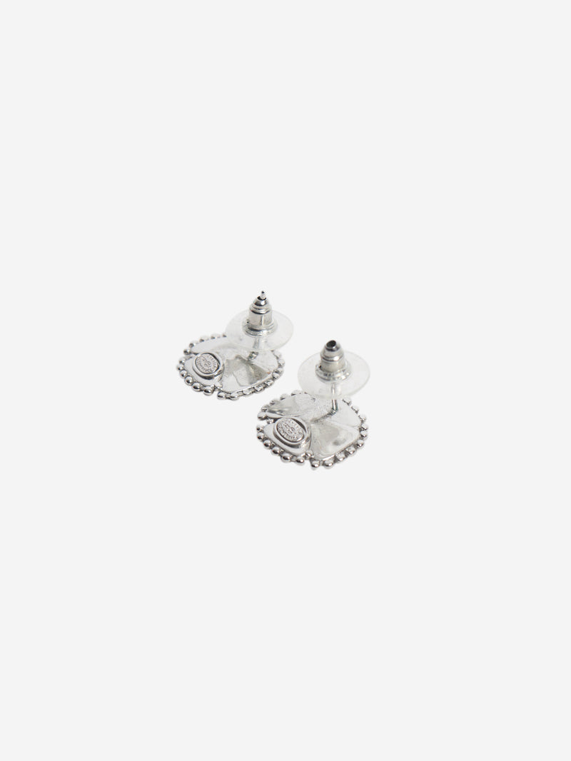 Black and silver camelia stud earrings