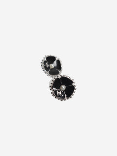 Black and silver camelia stud earrings