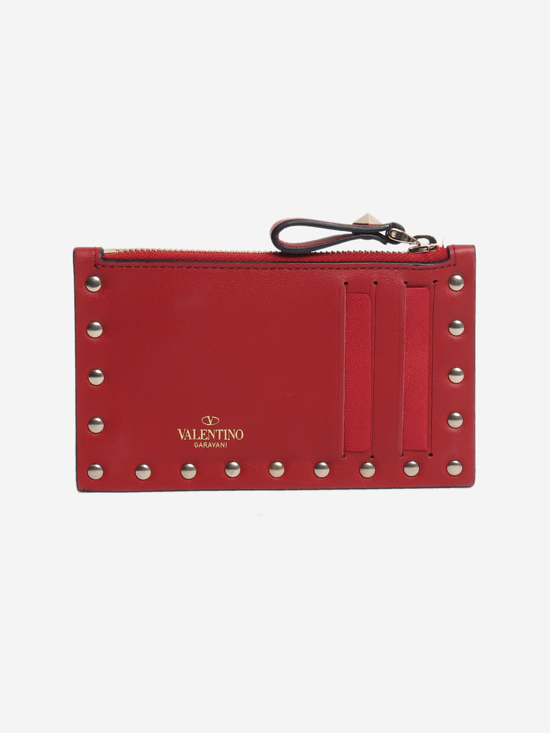 Red leather rockstuds cardholder