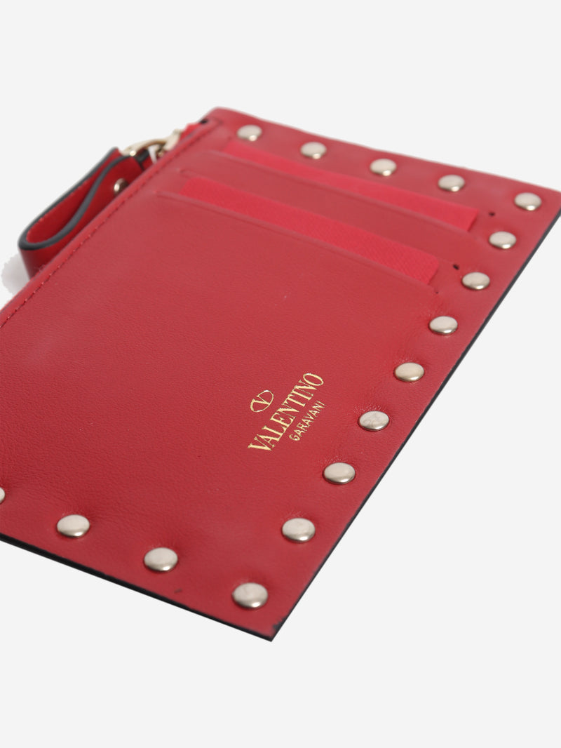 Red leather rockstuds cardholder