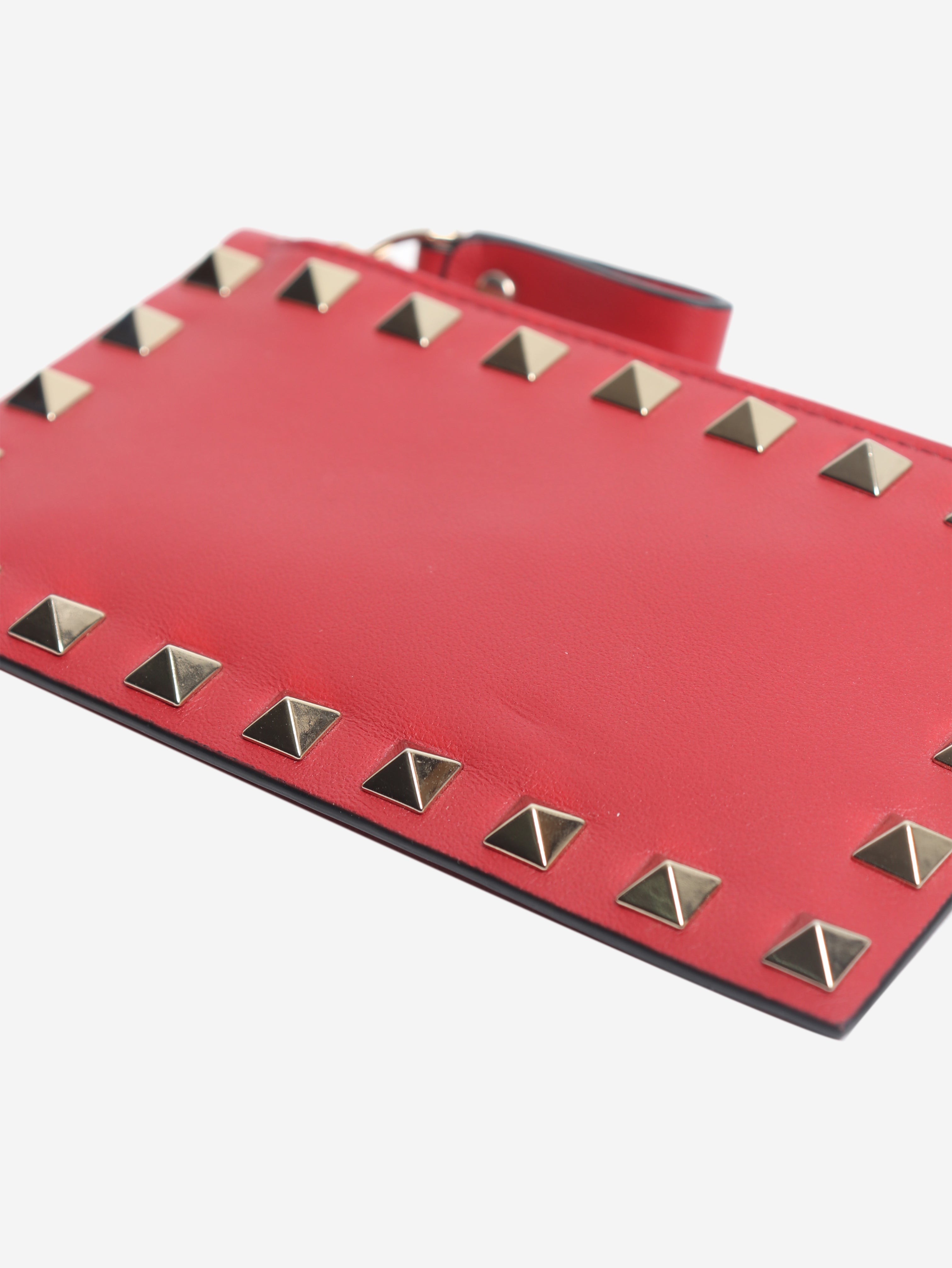 Red leather rockstuds cardholder