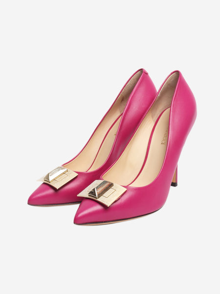 Pink leather pointed-toe pumps - size EU 38 alternate image