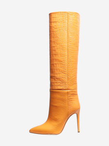 Paris Texas Orange Croc-embossed knee-high stiletto boots - size EU 37.5