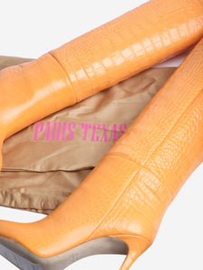 Paris Texas Orange Croc-embossed knee-high stiletto boots - size EU 37.5