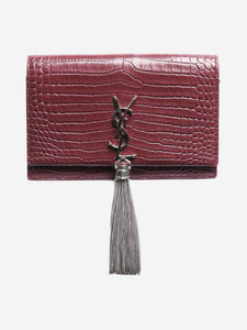 Saint Laurent Maroon medium Kate croc-embossed bag