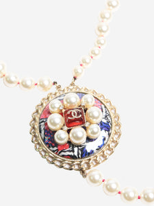 Chanel White and purple bejewelled charm pearl necklace