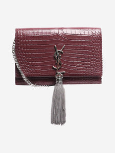 Saint Laurent Maroon medium Kate croc-embossed bag