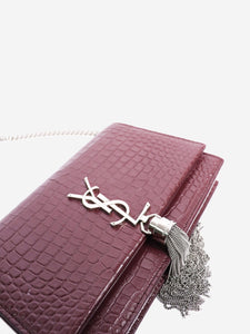 Saint Laurent Maroon medium Kate croc-embossed bag