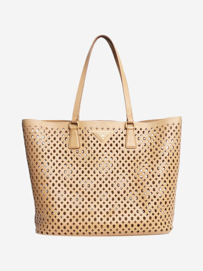 Brown laser cut leather tote bag - size Tote Bags Prada 