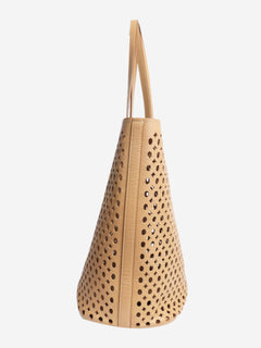 Brown laser cut leather tote bag - size Tote Bags Prada 