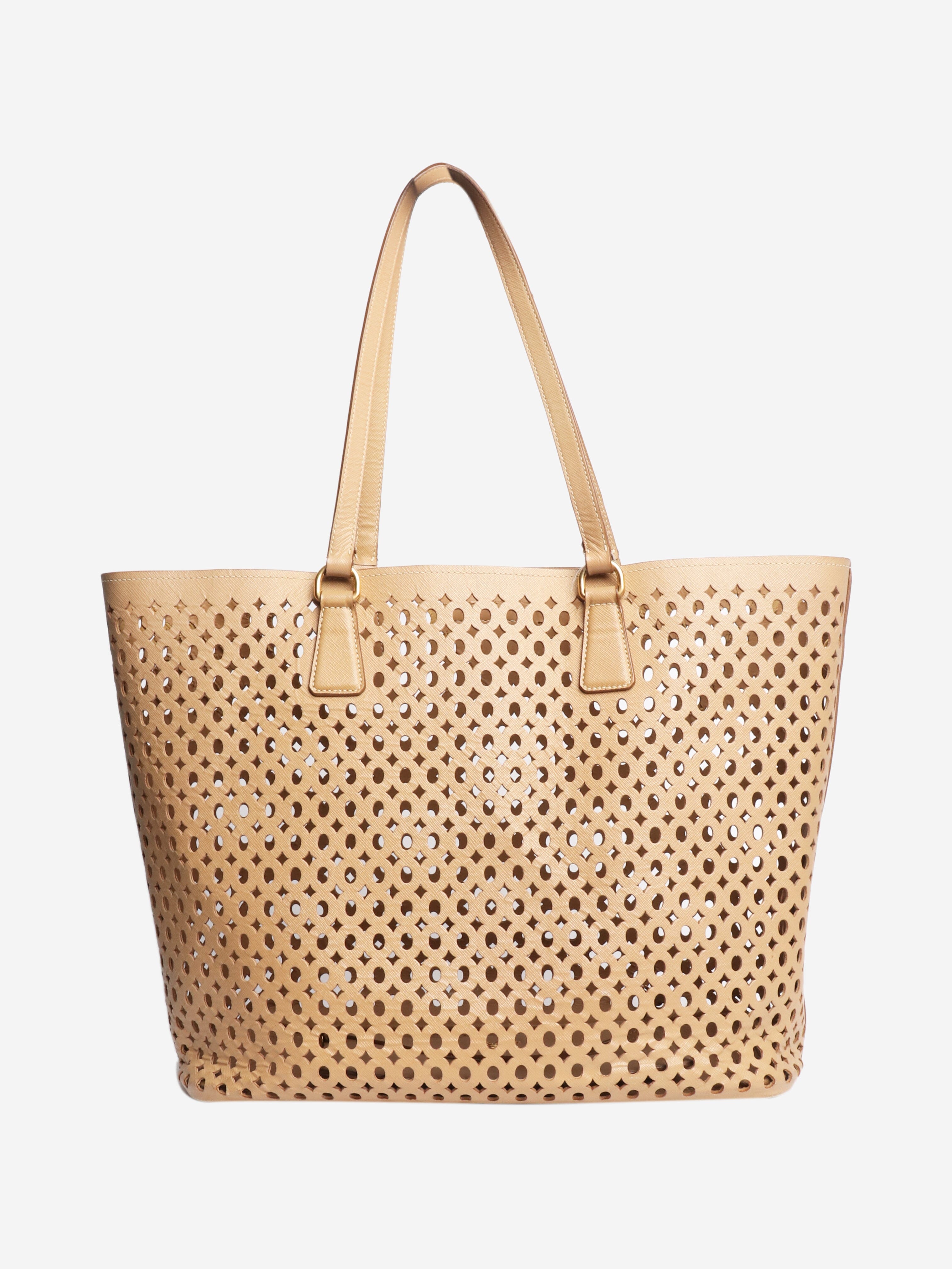 Brown laser cut leather tote bag - size Tote Bags Prada 