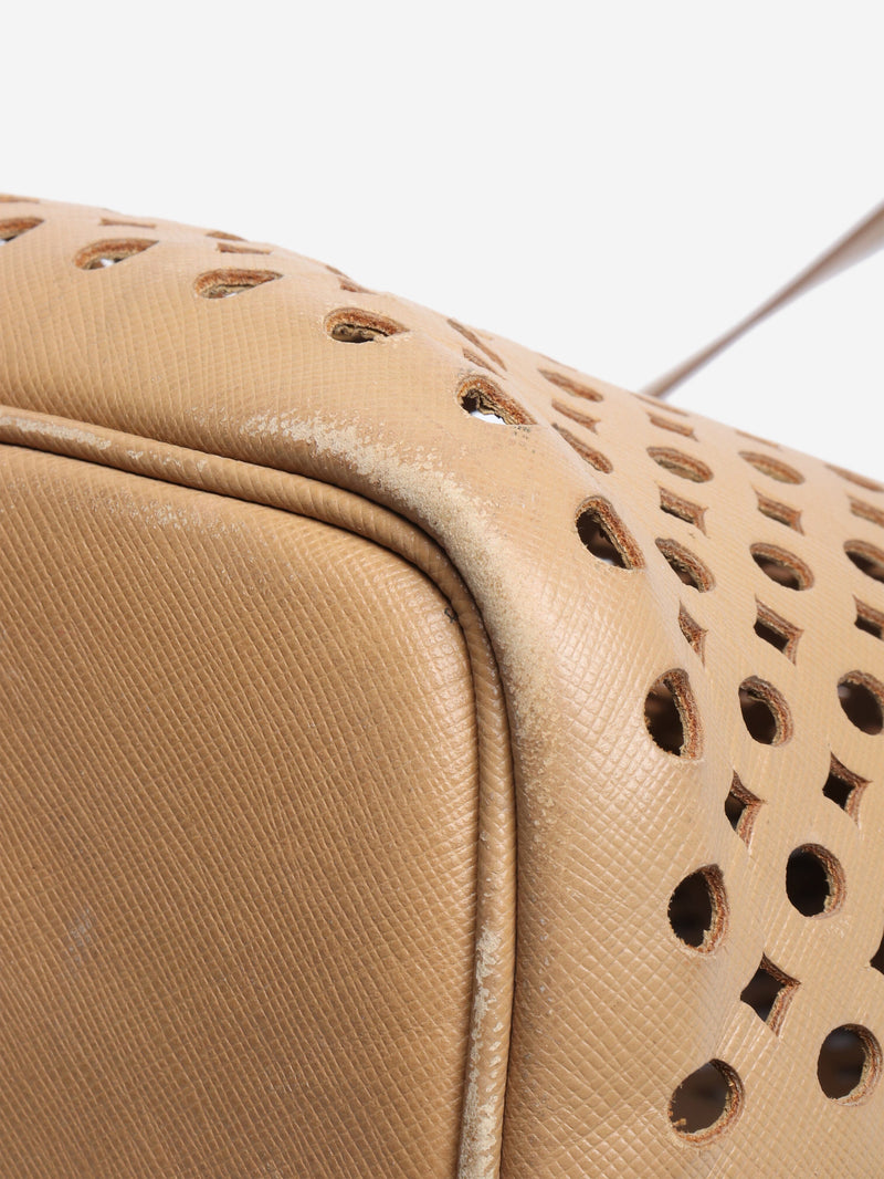 Brown laser cut leather tote bag - size Tote Bags Prada 