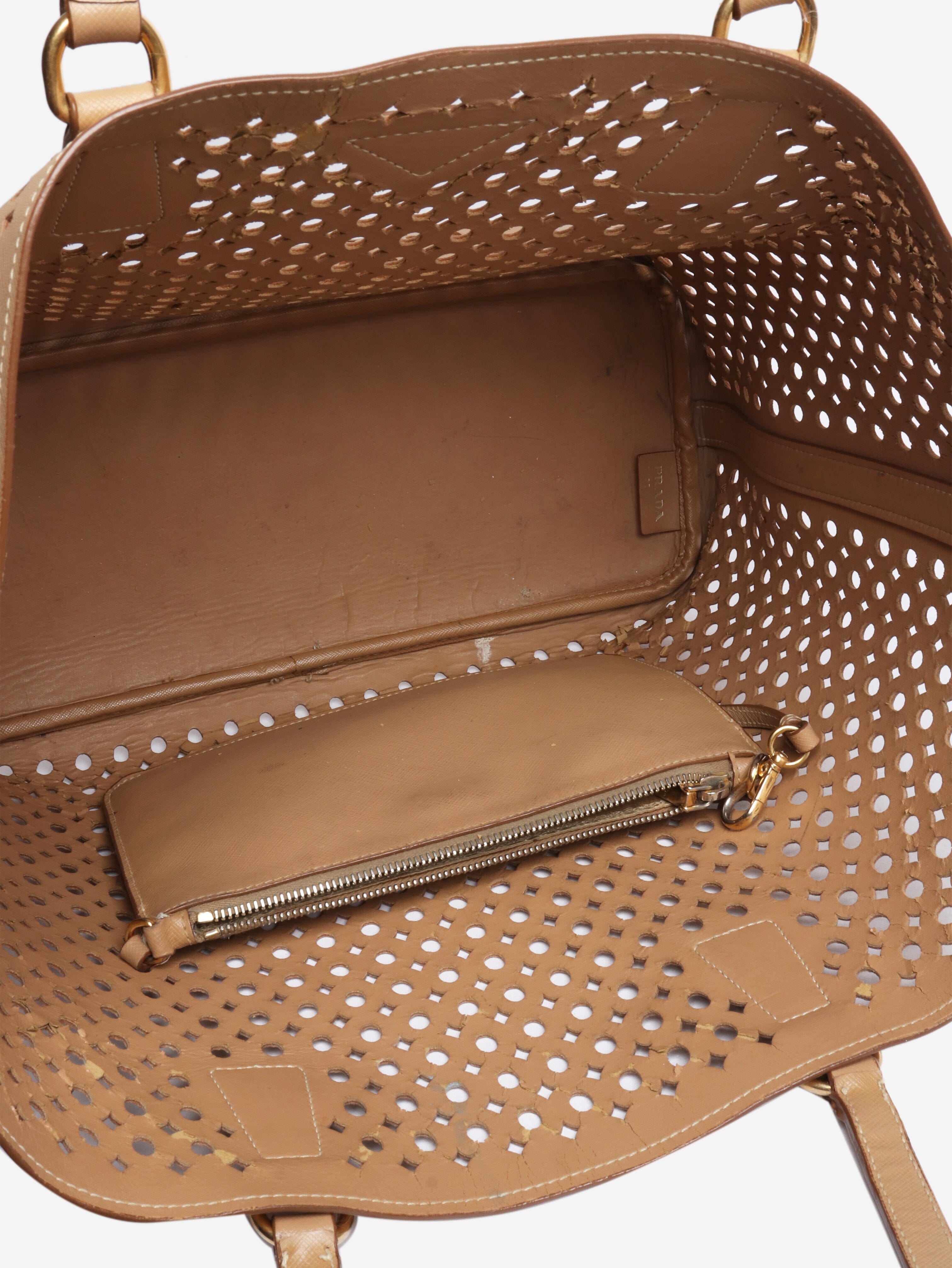 Brown laser cut leather tote bag - size Tote Bags Prada 