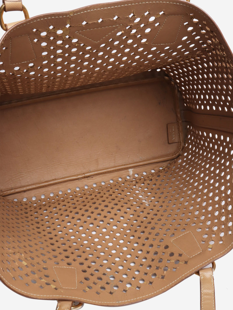 Brown laser cut leather tote bag - size Tote Bags Prada 