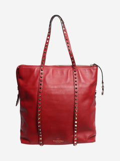 Red Rockstud leather tote bag