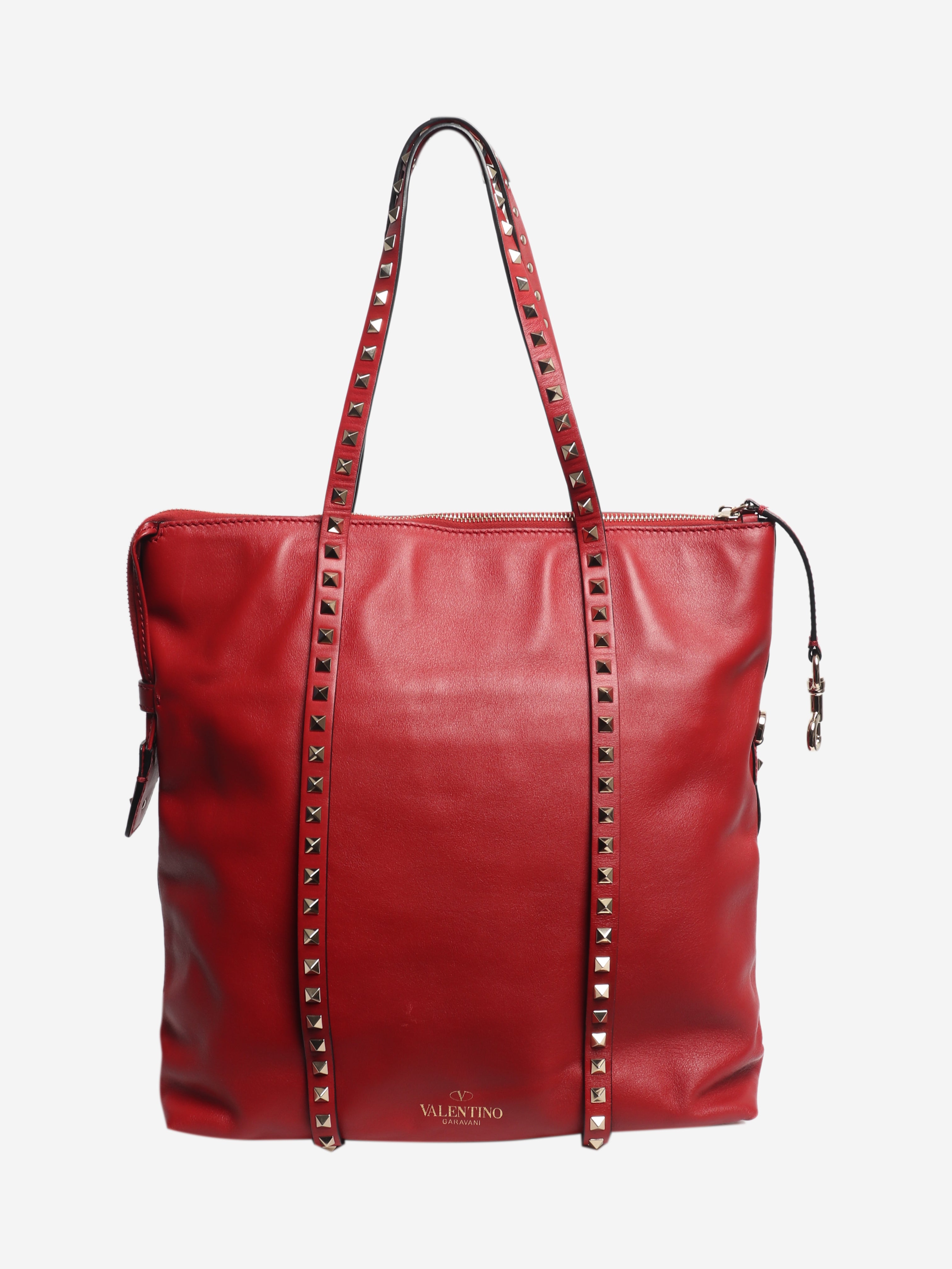 Red Rockstud leather tote bag