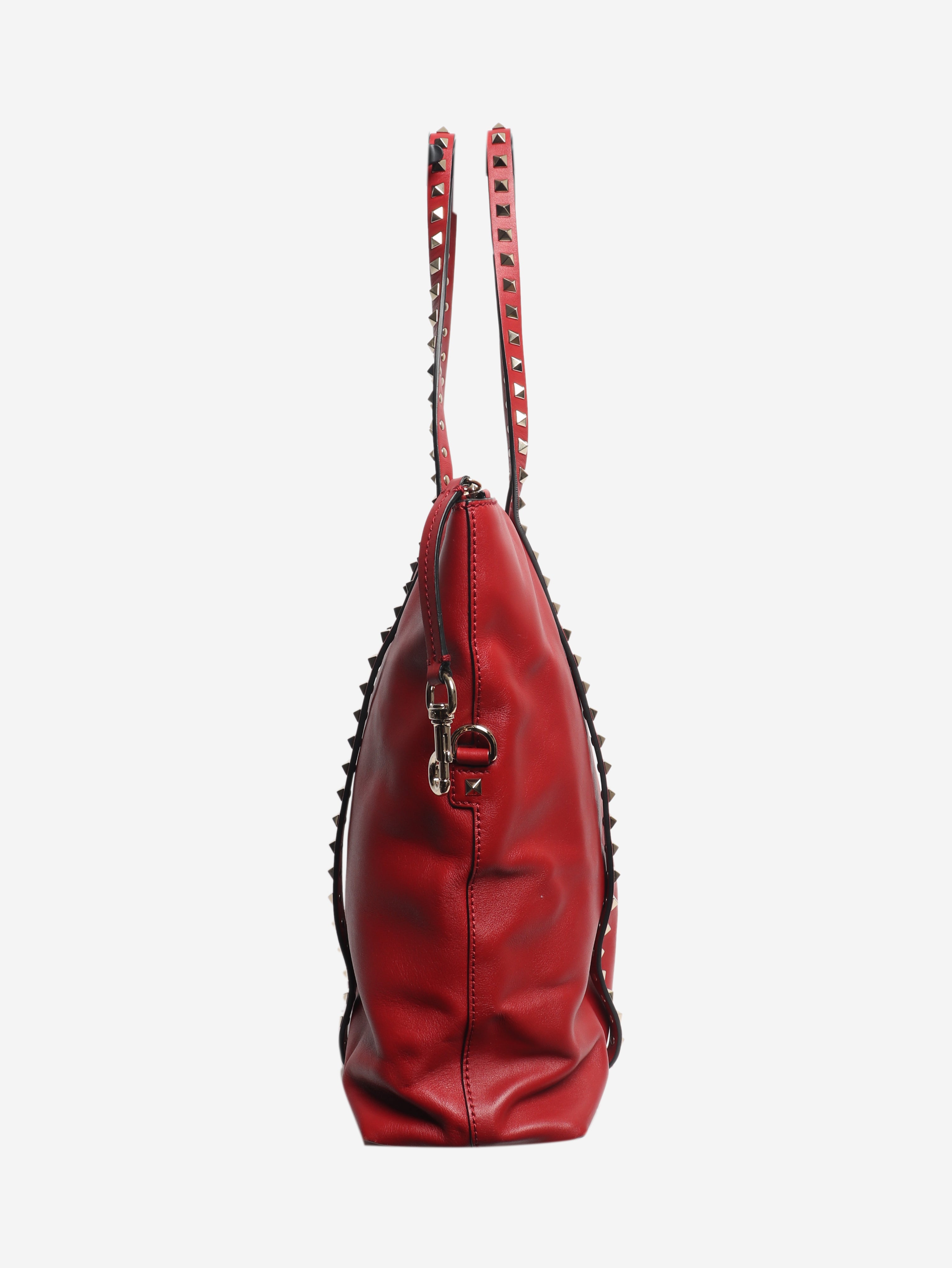 Red Rockstud leather tote bag
