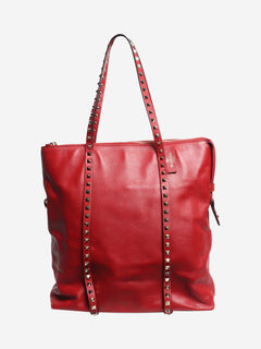 Red Rockstud leather tote bag