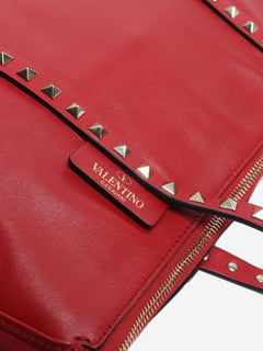 Red Rockstud leather tote bag