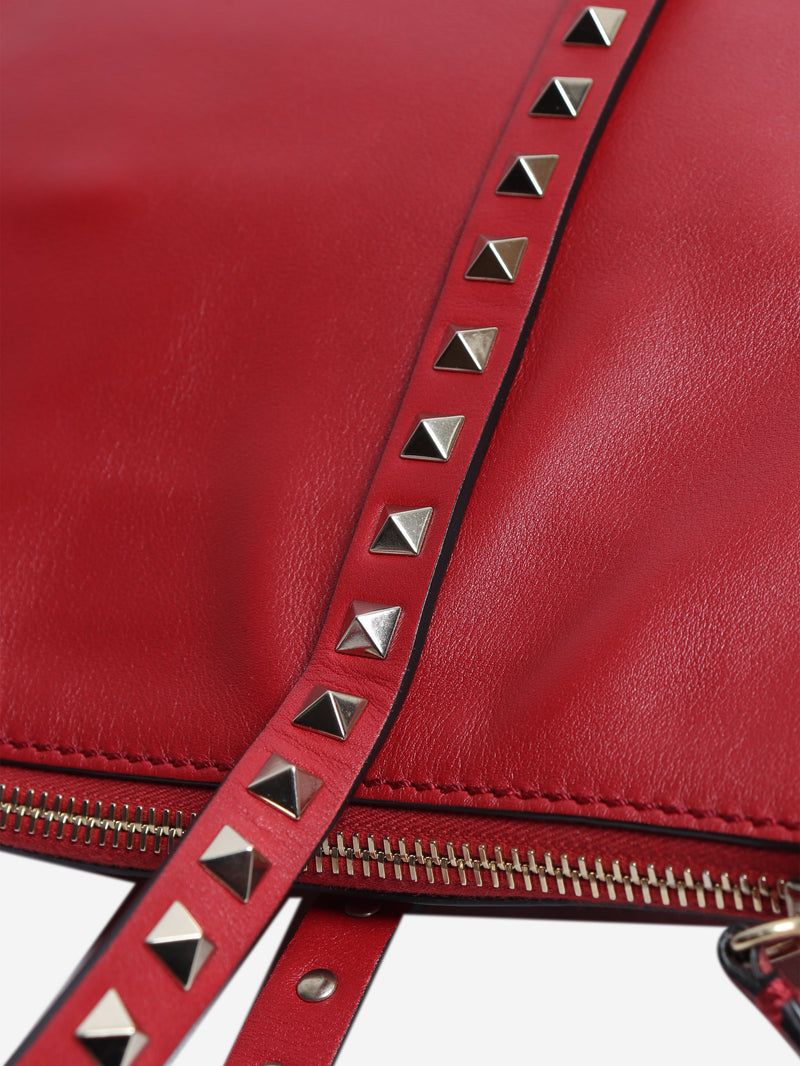 Red Rockstud leather tote bag