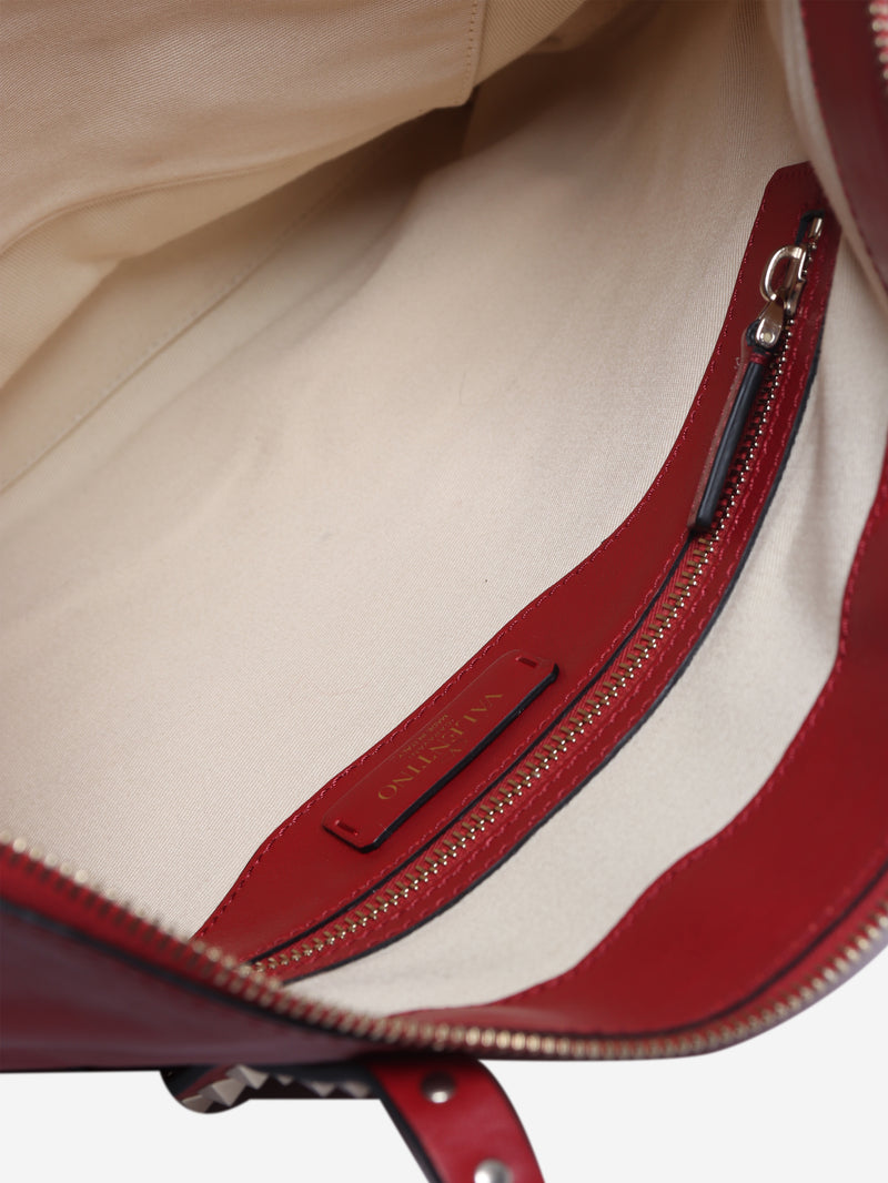Red Rockstud leather tote bag