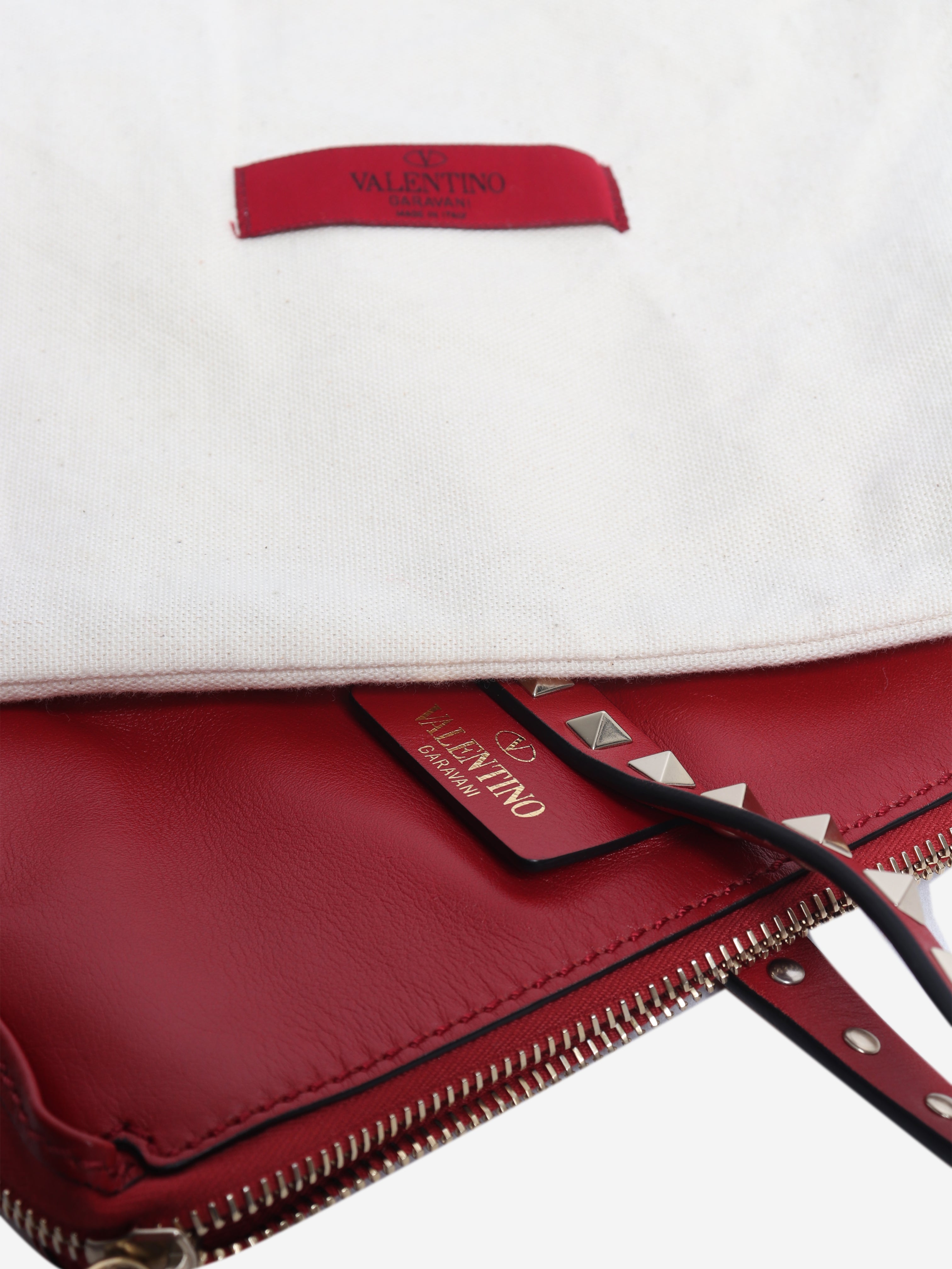 Red Rockstud leather tote bag