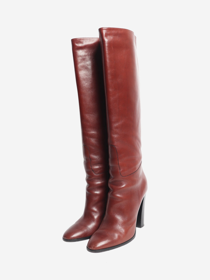 Brown knee-high leather boots - size UK 7