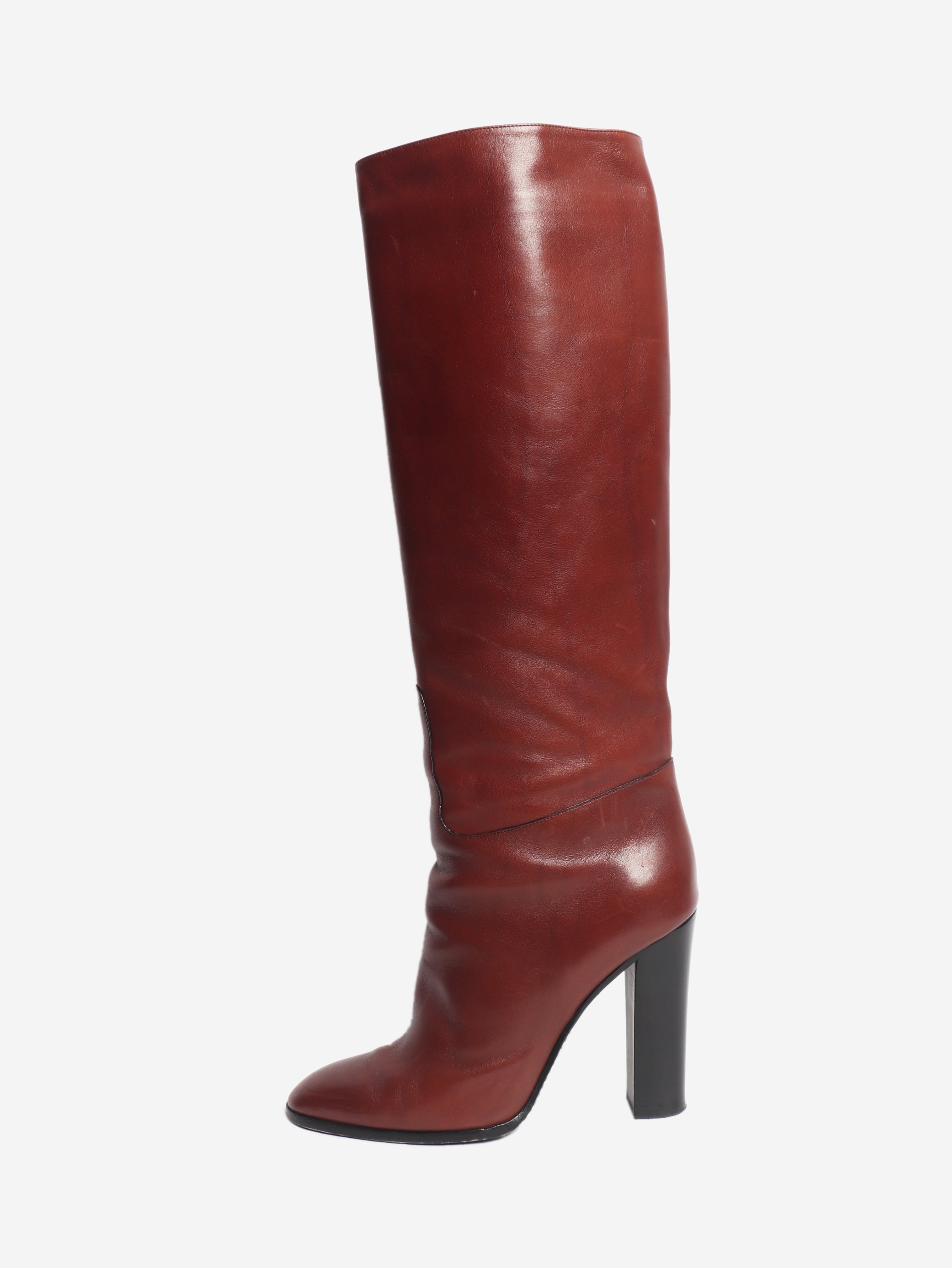 Brown knee-high leather boots - size UK 7