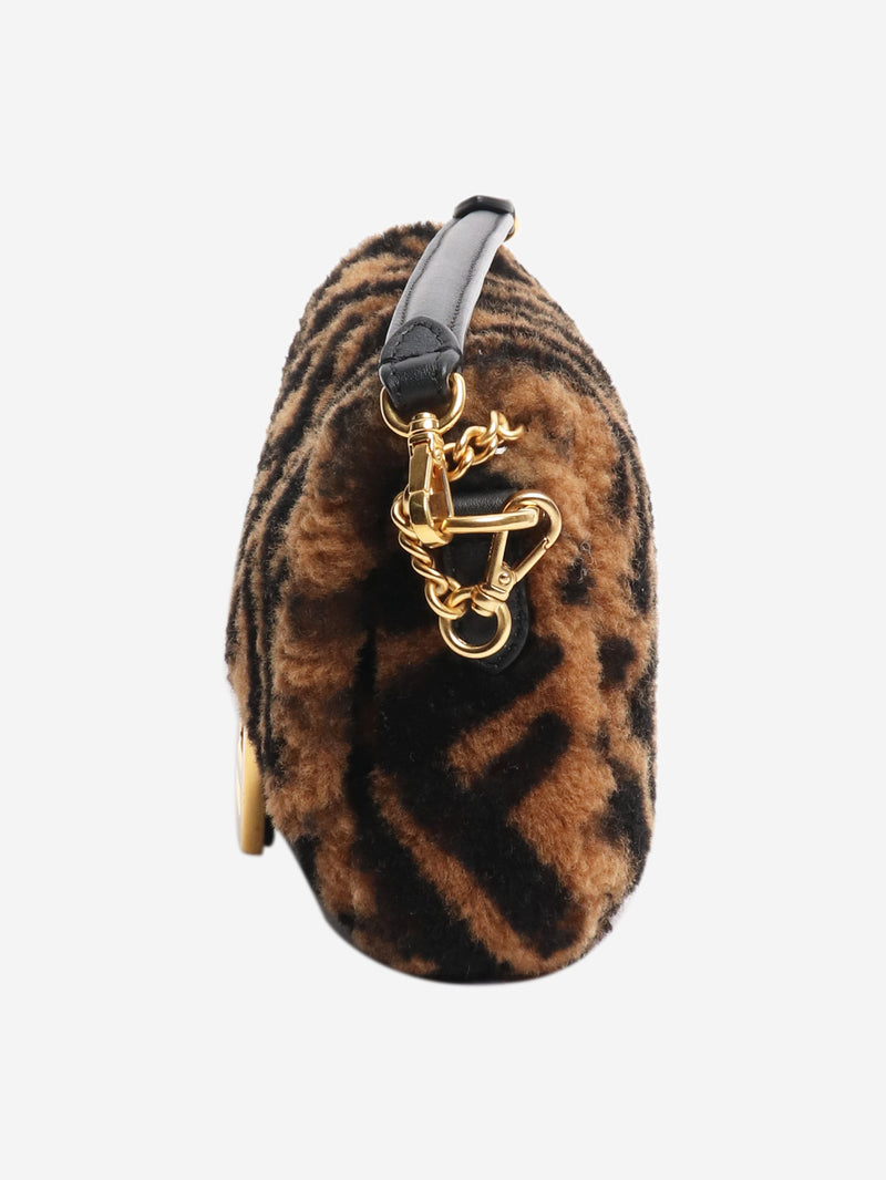 Brown teddy fleece Zucca Baguette bag Cross-body bags Fendi 