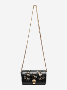 Roberto Cavalli Black dragonfly embellished leather bag