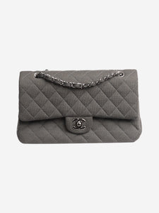 Chanel Grey 2009-2010 medium textile classic double flap shoulder bag