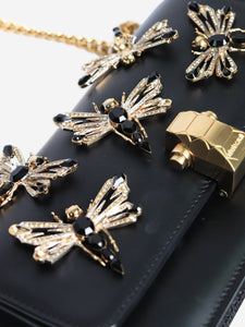 Roberto Cavalli Black dragonfly embellished leather bag