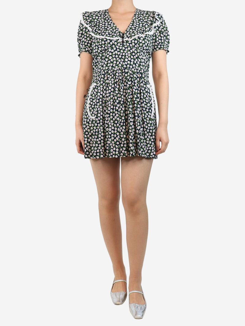 Black floral printed mini dress - size UK 8 Dresses Miu Miu 