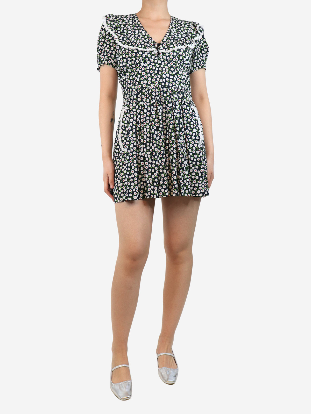 Black floral printed mini dress - size UK 8 Dresses Miu Miu 