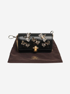 Roberto Cavalli Black dragonfly embellished leather bag