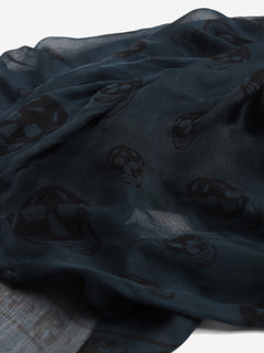 Navy silk skull printed scarf Scarves Alexander McQueen 