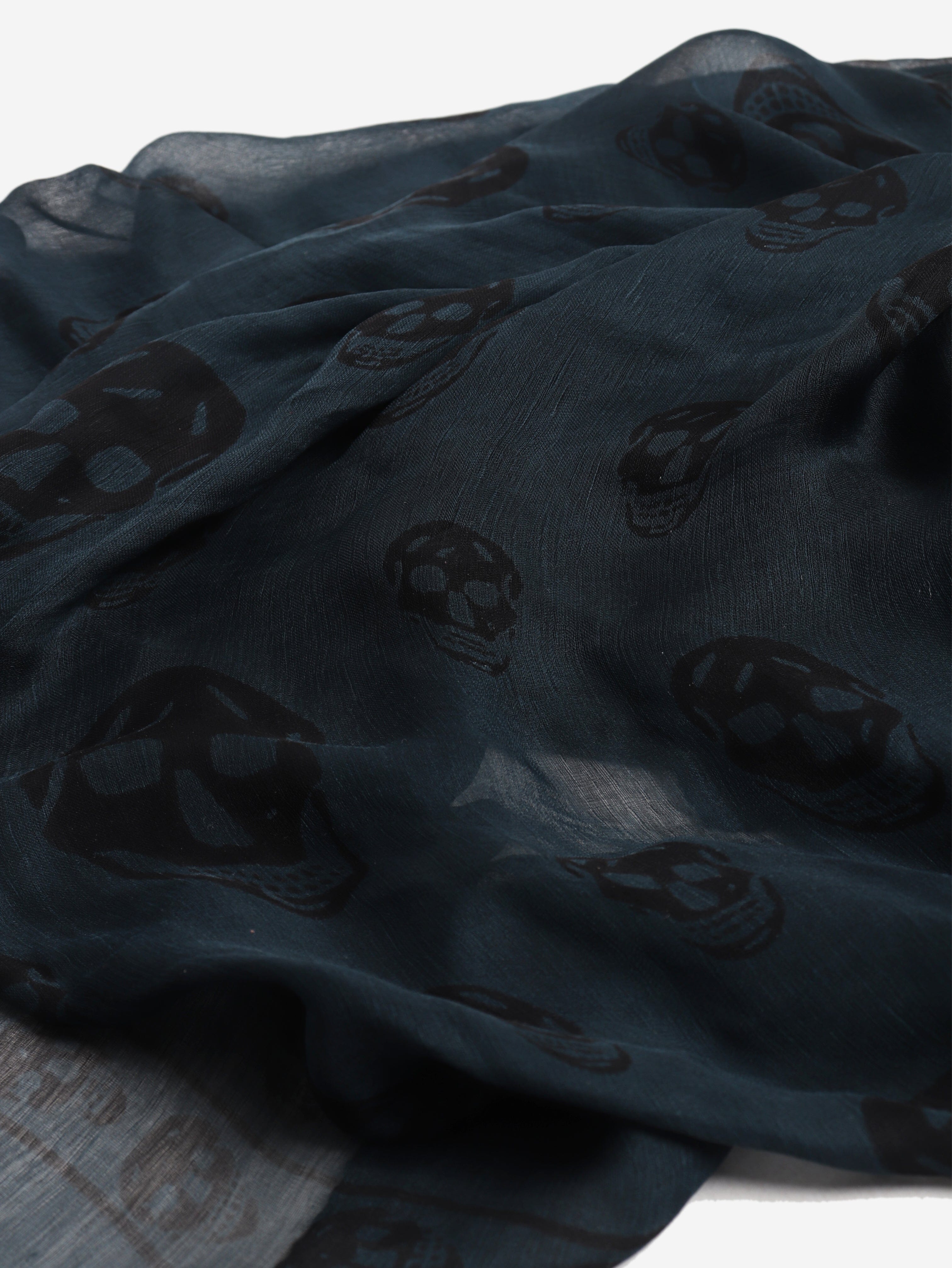 Navy silk skull printed scarf Scarves Alexander McQueen 