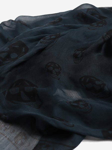 Navy silk skull printed scarf alternate image