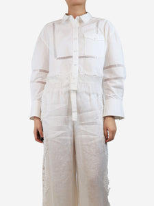 self-portrait White cotton poplin lace-trim shirt - size UK 8