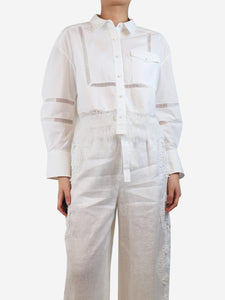 self-portrait White cotton poplin lace-trim shirt - size UK 8