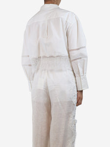 self-portrait White cotton poplin lace-trim shirt - size UK 8