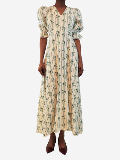 Floral linen stripe maxi dress - size UK 6